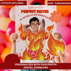 Perfect Match Bachelorette Printable Personalized Game | Match made in heaven Bach Party Decor | Let's get Lit hens | Pin the Groom's face