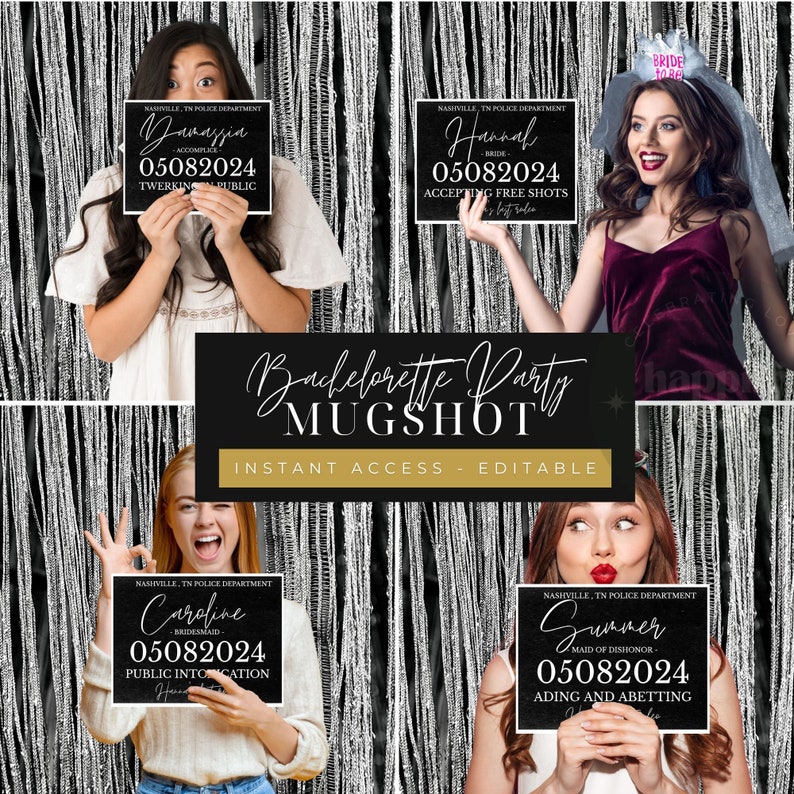 EDITABLE Bachelorette Party Mugshot Signs-diy Bachelorette Mugshot Sign ...
