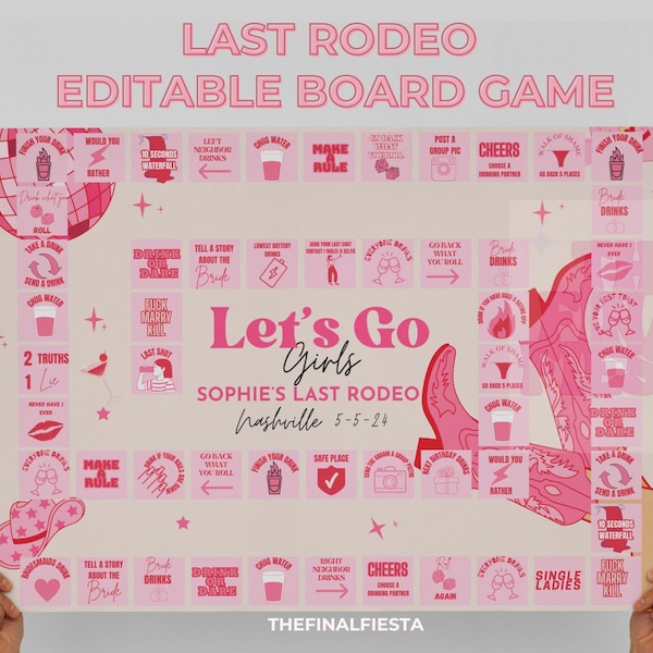 Last Rodeo Bach Editable Board Drinking Game |Nashville Bachelorette Party | Disco Cowgirl Hen party Games | Nash bash Girls Weekend Trip