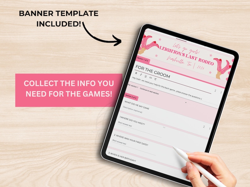 Puede incluir: Un juego de despedida de soltera imprimible rosa y blanco para el novio. El juego se titula "Para el novio" e incluye preguntas como "&iquest;Qu&eacute; dijo que lleg&oacute;?" y "&iquest;D&oacute;nde se conocieron?" El juego est&aacute; dise&ntilde;ado para jugarse en una despedida de soltera.