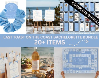 Last Toast on the Coast Bachelorette Party Bundle Editable |Coastal bridal decor | Coastal Bach invite and itinerary | Nautical Welcome Sign