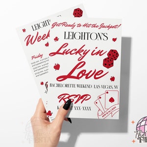 Invitación a la despedida de soltera de Las Vegas y plantilla de itinerario / Invitación al itinerario de Lucky in Love Bach / Vegas antes del fin de semana de Bows /Casino Hen Do