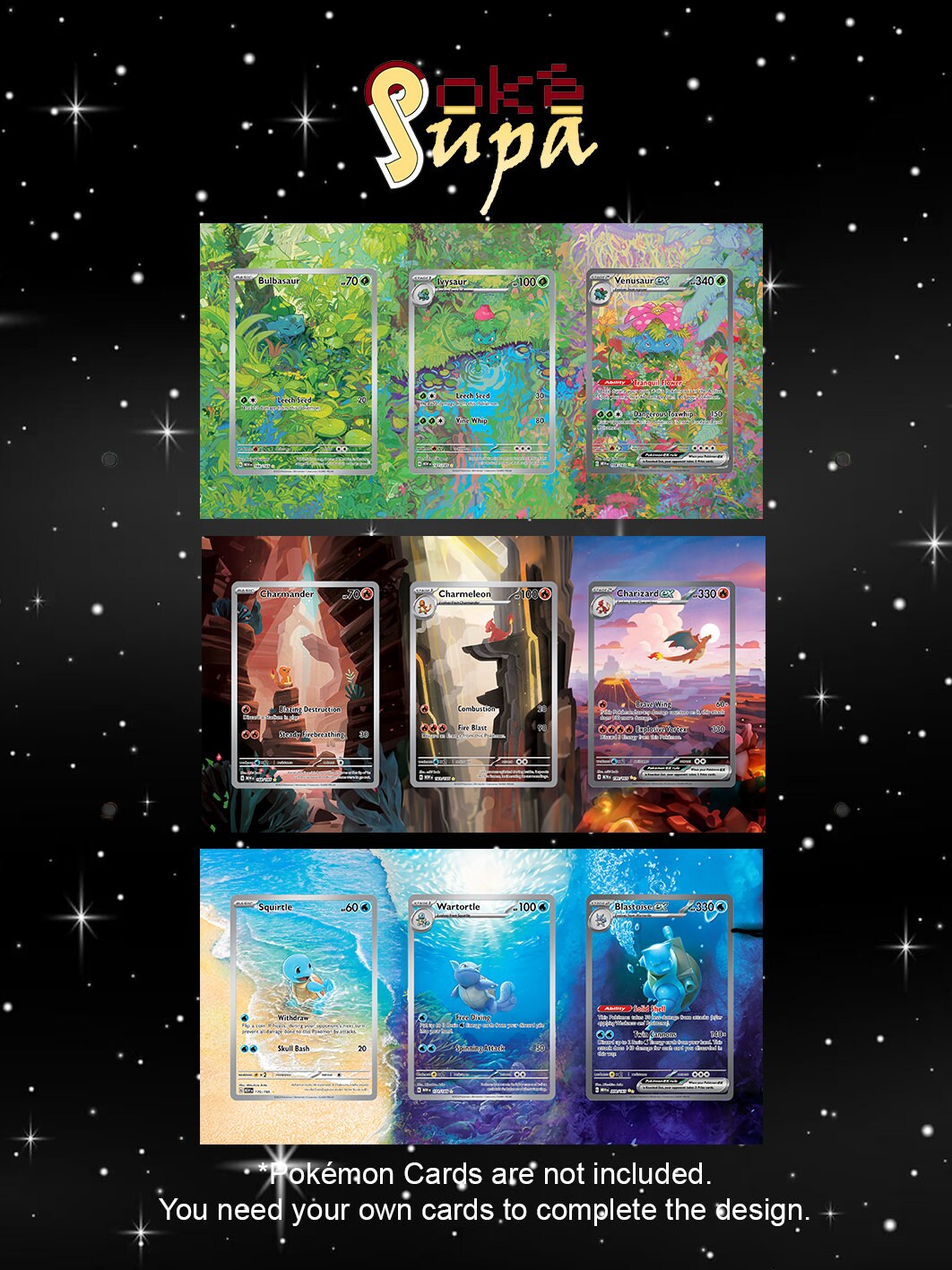 Pokémon 151 All Starters Set - 3 Large Pokémon Card Extended Pokémon 151 All Starters Set - 3 Large Pokémon Card Extended