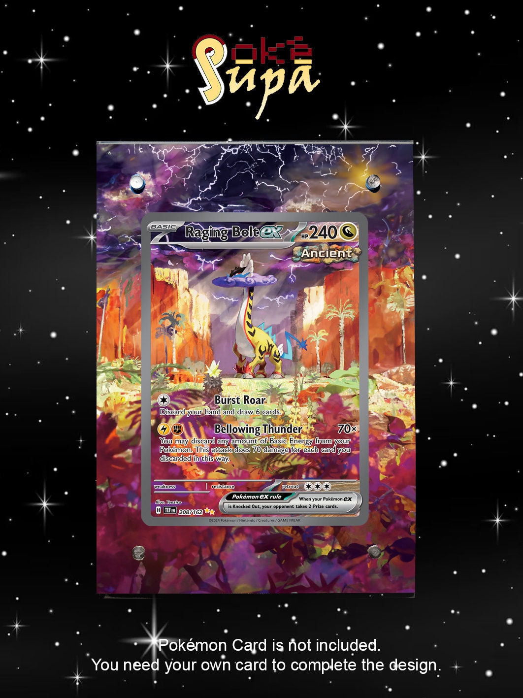 Raging Bolt Ex 208/162 - Pokémon Temporal Forces  - Magnetic Case/Stand for your card + Extended Artwork + Stand