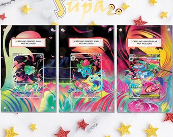 NEW Graded Card Magnetic Case 2.0 + Artwork + Stand - Pokémon Mega Evolution Set - Bulbasaur 133/132 Ivysaur 134/132 Venusaur 177/132