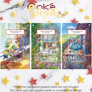 Étui magnétique PSA 2.0 + illustration + support - Jeu de cartes spéciales deck Pokémon - Bulbizarr 050/049 Salamèche 051/049 Carapuce 052/049