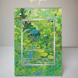 Bulbasaur 166/165 - Custodia magnetica con supporto per carte Pokémon con artwork esteso