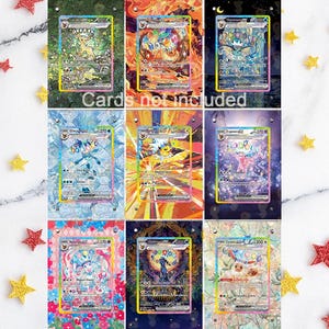 Eeveelutions EX - Les 9 oeuvres d'art séparées - Pokémon Évolution prismatique - Étui/support magnétique pour votre carte + Illustration étendue + Support