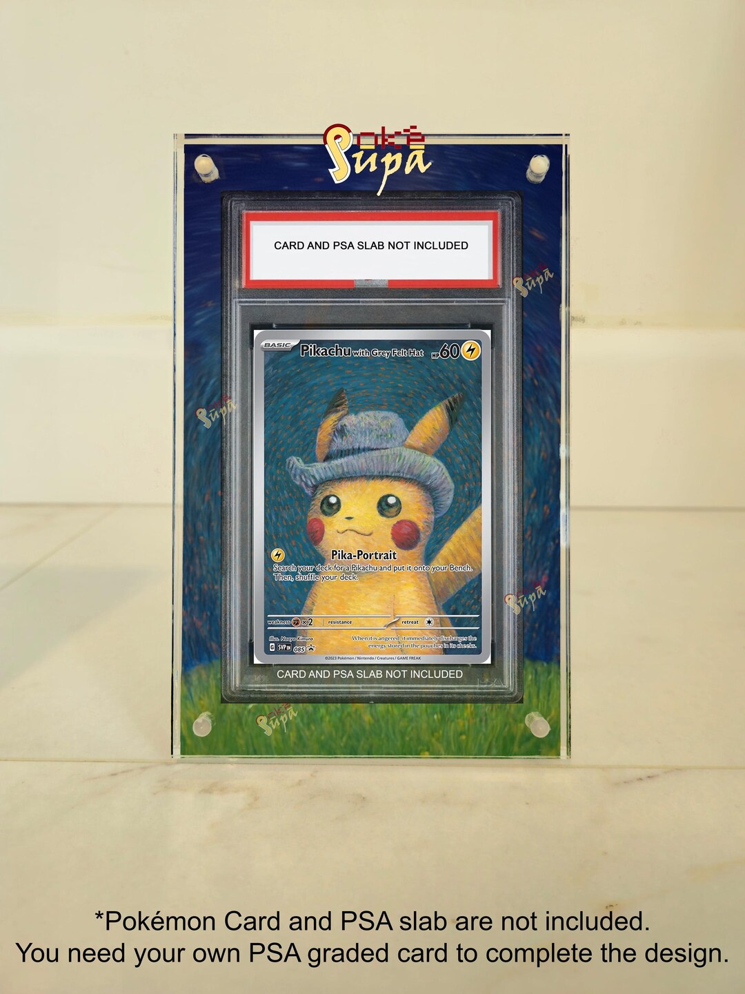 Pikachu Van Gogh Pika Portrait Fan Art Card – Gray Hat Style – Custom Pokémon TCG Display Card