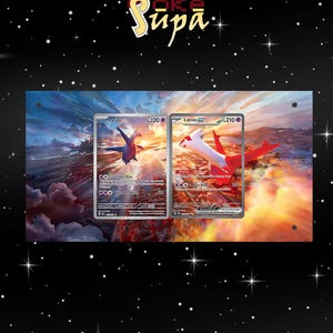Latios 203/191 & Latias Ex 239/191 - Pokémon Surging Sparks - Große Pokémon-Karte erweitertes Artwork magnetischer Fall mit Standfuß