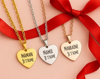 Personalized stainless steel heart necklace, gift for mom and grandma, Mother's Day, engraved women's jewelry, Valentine's Day idea