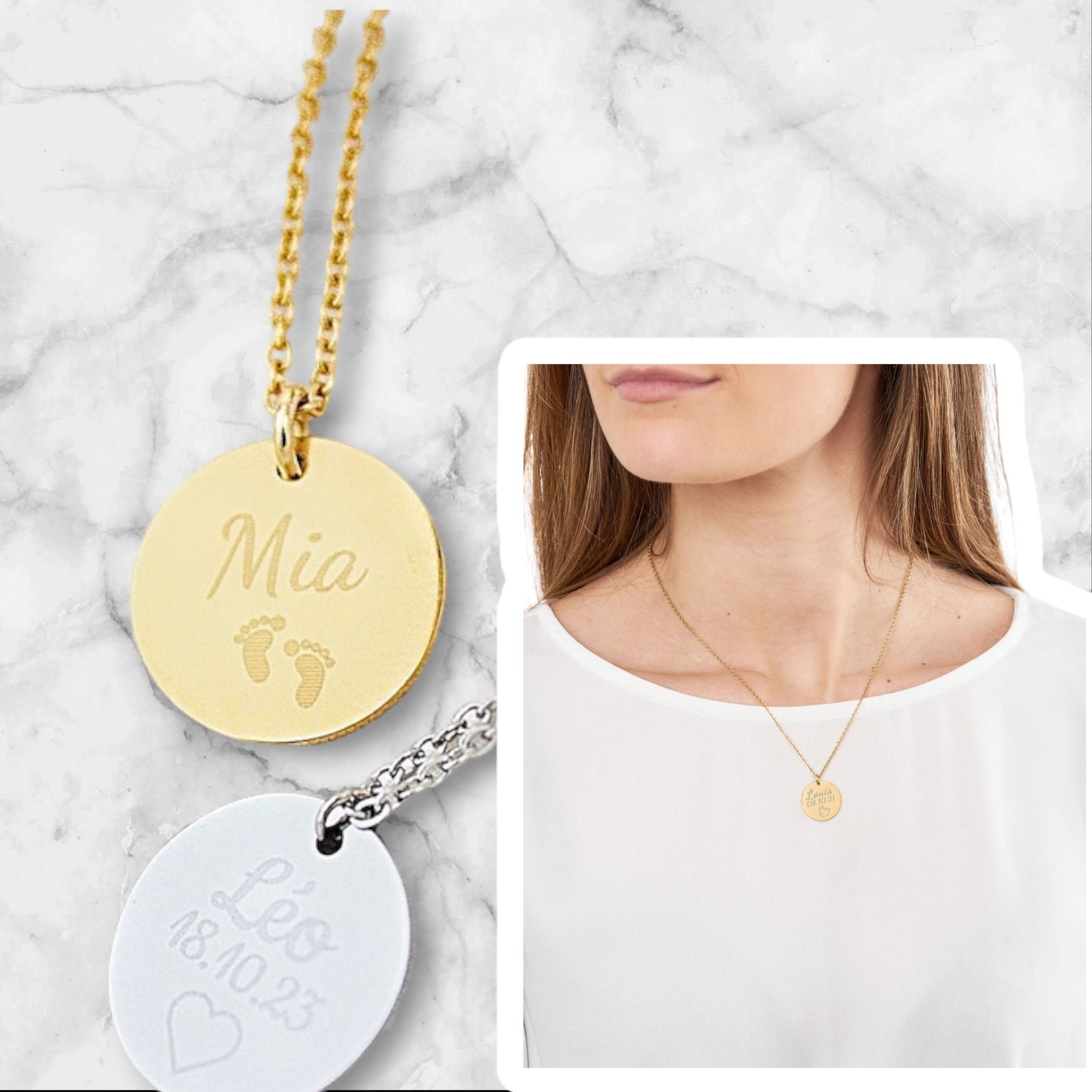 Personalized Stainless Steel Medallion Necklace - Birth & First Name ...
