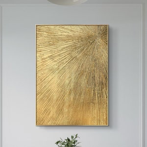 Art abstrait minimaliste à la feuille d'or - Peinture structurée 3D / techniques mixtes sur toile