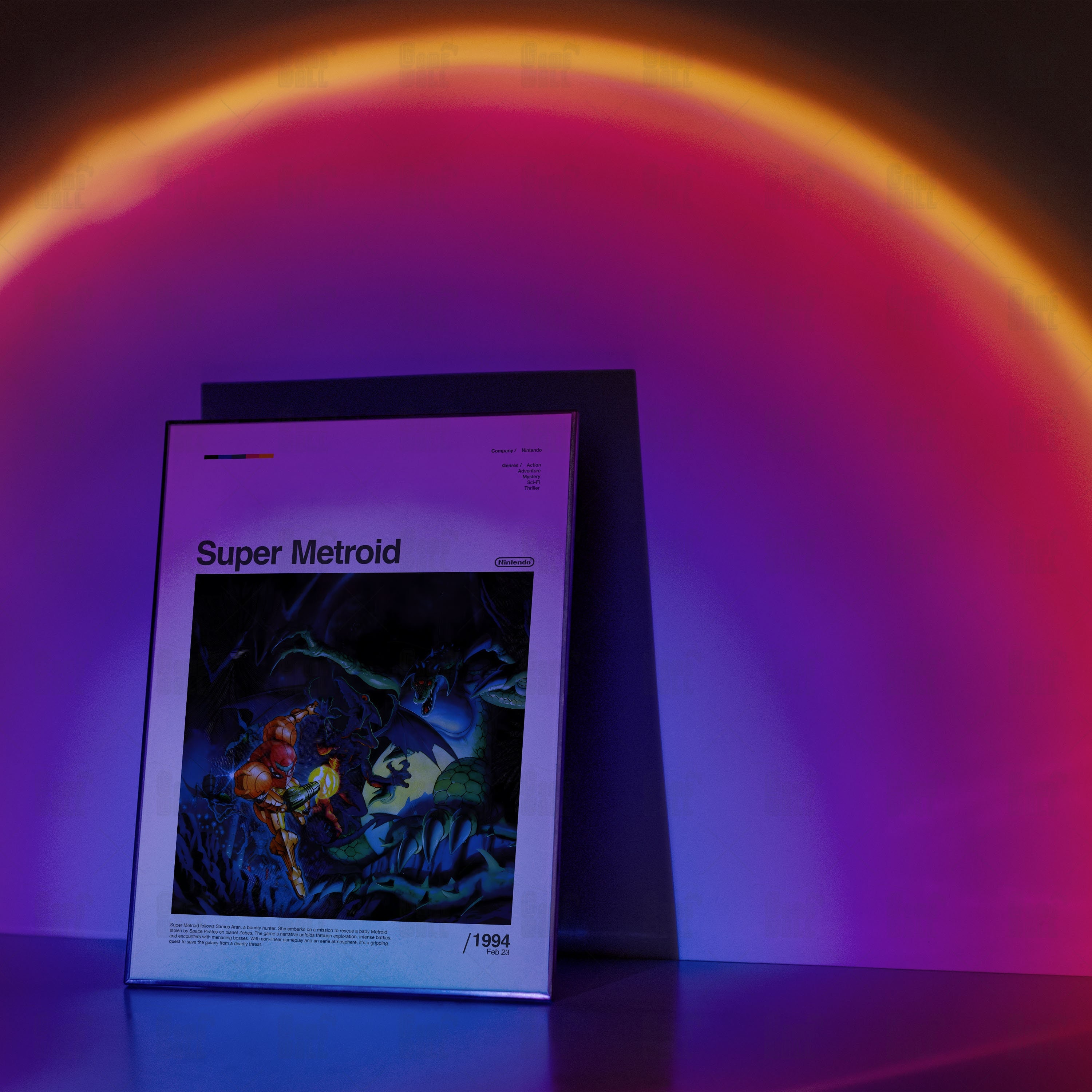Cuadro 60x40 Gamer - Super Metroid - Poster Vintage Negro | Envío Gratis