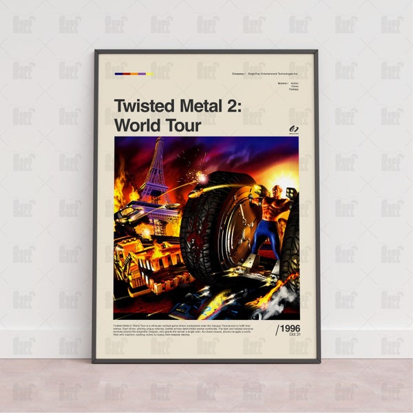 Twisted Metal 2- World Tour Poster, Gaming Room Poster, Gaming Wall Poster,Gaming Print Poster, Game Gift,Video Games Poster,Gaming Art Wall