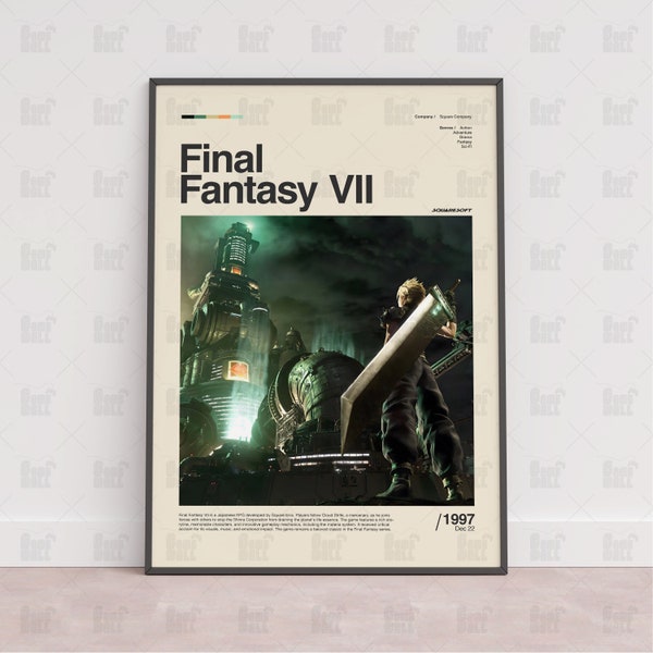 Cartel de Final Fantasy VII, cartel de la sala de juegos, cartel de la pared del juego, cartel de impresión del juego, regalo del juego, cartel de los videojuegos, arte de la pared del juego