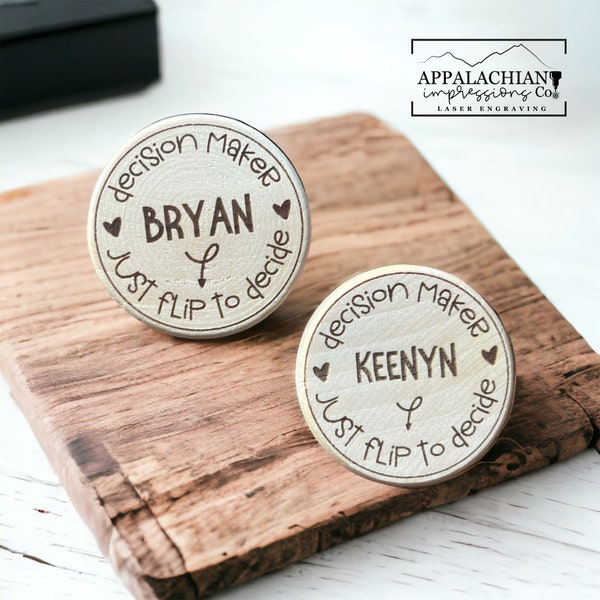 Personalized Decision Maker Coin, Custom Engraved Wooden Coin for Household Choices, Stylish Solution for Daily Decisions, Unique Gift Idea