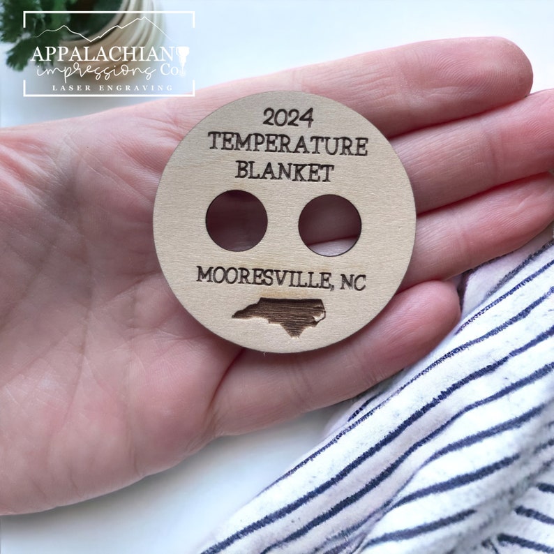 Temperature Blanket Button, Custom Engraved 2 Inch Blanket Button ...