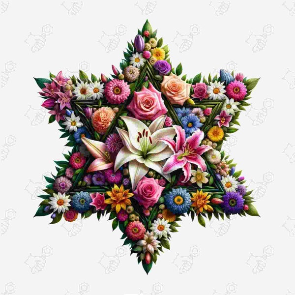 Floral Star of David - Blossoming Support for Israel - PNG SVG - Love Israel - Stand proud - Jewish - Digital