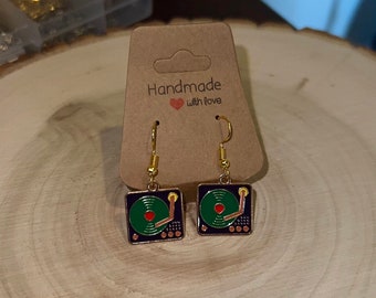 Pendientes de tocadiscos hecho a mano regalo único decoración del hogar joyería personalizada vinyage arte moda boho natural regalo popular Tiktok regalo de tendencia para