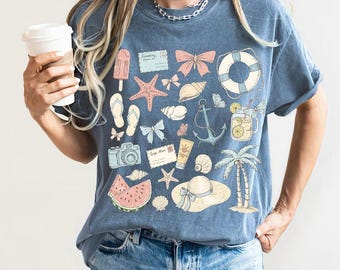 Küsten Chic Comfort Farben T-Shirt, Sommer Ocean Beach Bekleidung, Unisex Beachy T-Shirt, Lässiges Urlaubs Top, Nautische Kleidung, Meer Liebhaber Geschenk