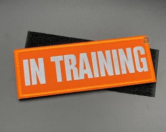 In Training Dog Harness Patch - Hi Vis Orange, Light Reflective, Hook & Loop, Fabric, 11cm for Vest