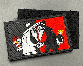 Spy vs Spy Patch - Black, Hook & Loop, Fabric, 8cm - Retro Classic Morale Tactical Military Airsoft Biker Badge for Rucksack Backpack Cap