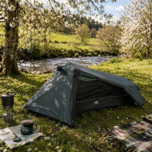 One-Person Wild Camping Tent - Waterproof, Lightweight & Compact Backpacking Tents - Blackthorn 1 Gen2  by Highlander - Scarab Green or Camo
