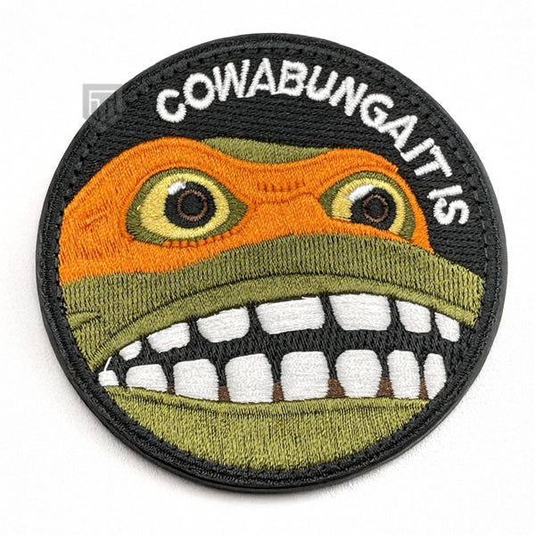 Cowabunga It Is パッチ - フック&ループ、ファブリック、8 cm - 士気を高めるミリタリータクティカルアーミーエアソフトパッチ、リュックサック、バックパック、キャップ用