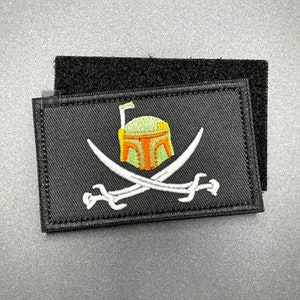 Boba Fett Pirate Patch - Klettverschluss, Stoff - Schädel und gekreuzte Schwerter - Cosplay Moral Militärisch Airsoft - Rucksack Rucksack Cap