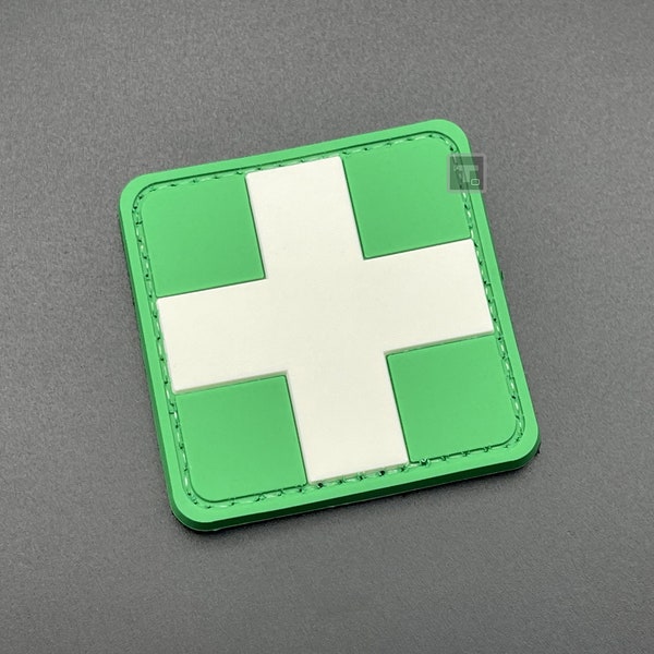 Bottle Green Medic Cross Patch - Hook-Lined, PVC Rubber - First Aid Kit Medical Pack Military Tactical Army