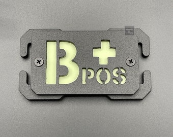 B Pos Blood Group Moulded Plastic Patch - Mounts on Webbing, Straps, MOLLE - Morale Military Tactical Army Airsoft - Rucksack Backpack Pouch