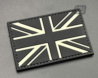 Black Union Jack Patch - Hook-Lined, PVC Rubber - Military Tactical Army Airsoft Patch for Rucksack Backpack Cap UBACS Clothing