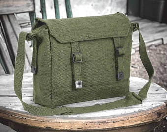 Canvas Webbing Haversack - Vintage Military Army Style Shoulder Bag Satchel for Student Work Everyday