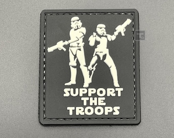 Toppa "Support the Troops" - Gancio-foderato, gomma PVC - Toppa tattica militare dell'esercito Stormtrooper per softair, zaino, berretto