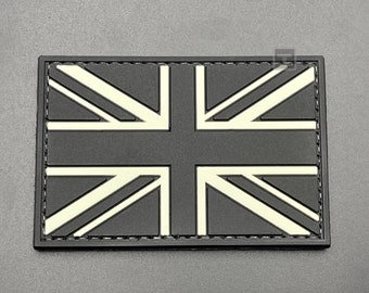 Black Union Jack Patch - Hook-Lined, PVC Rubber - Military Tactical Army Airsoft Patch for Rucksack Backpack Cap UBACS Clothing
