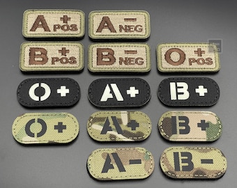 Blood Group Identifier Patch - Hook-Lined, PVC Rubber - Military, Tactical, Army, Airsoft - MTP Camo, Coyote, Black