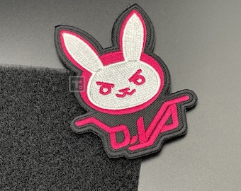 D.Va Overwatch Patch Black/Pink- Hook & Loop, Fabric - Diva Morale Gamer Military Tactical Army Airsoft Patch for Rucksack Backpack Cap