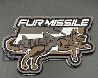 Fur Missile Dog Harness Patch Brown - Hook-Lined, PVC Rubber - Morale Military Army Security Police for Vest