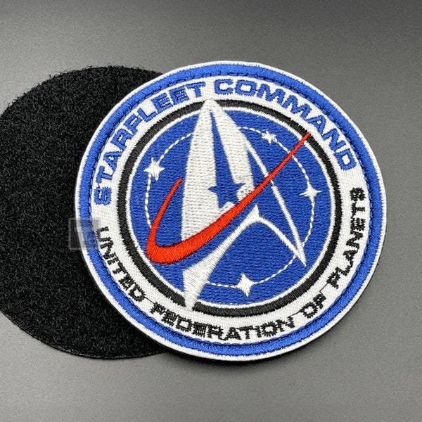 Starfleet Command Patch - Hook & Loop, Fabric, 8cm - Morale Cosplay Military Airsoft Biker Badge for Rucksack Backpack Cap Bag Jacket Coat
