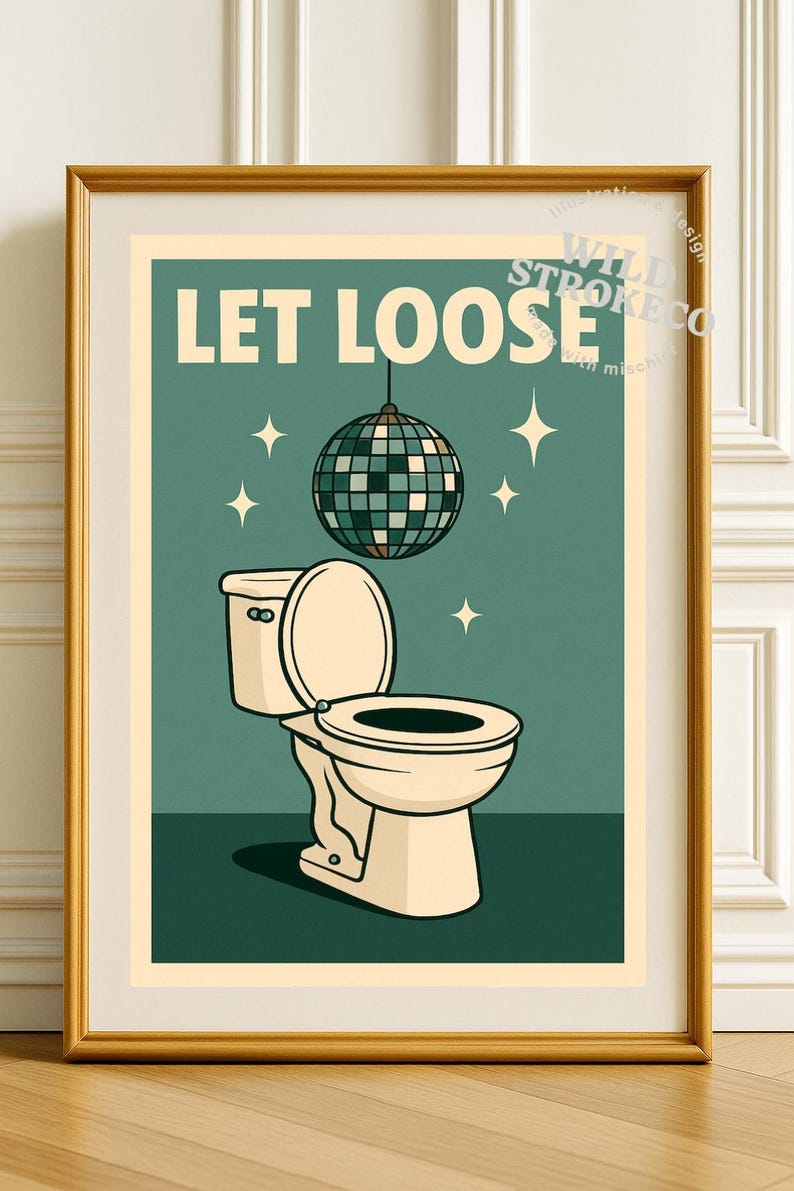 Funny Disco Toilet Wall Art Printable – Retro Bathroom Decor, Quirky ...