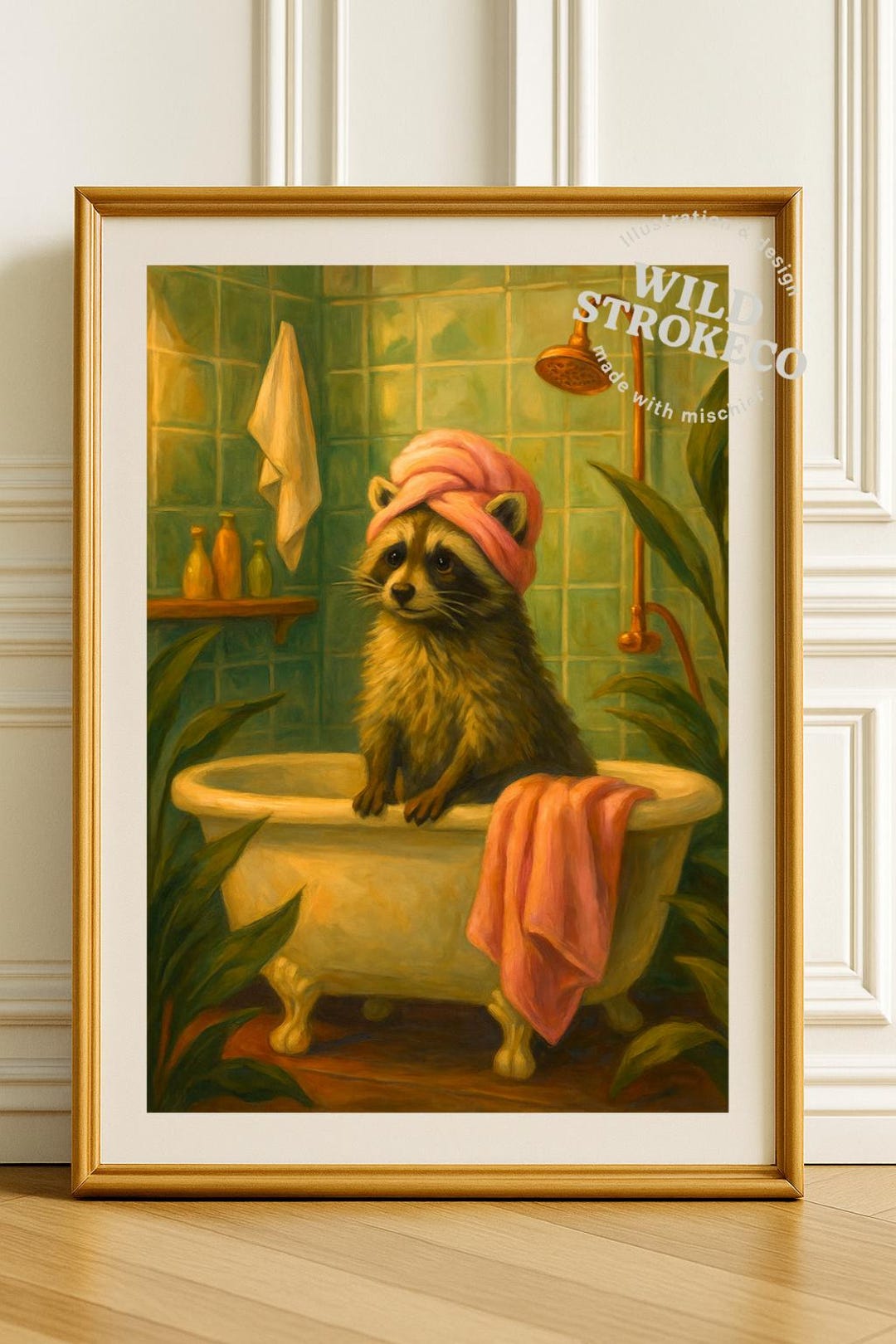 Pampered Raccoon Wall Art Printable – Funny Bathroom Animal Decor ...