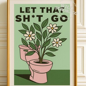 Funny Toilet Plant Wall Art Printable – Whimsical Bathroom Decor, Retro Surreal Flower Illustration, Quirky Digital Download For Home