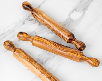 Premium Handmade Olive Wood Rolling Pin - Durable & Elegant Wooden Kitchen Tool for Baking - Practical Wooden Rolling Pins + Free Wood Wax