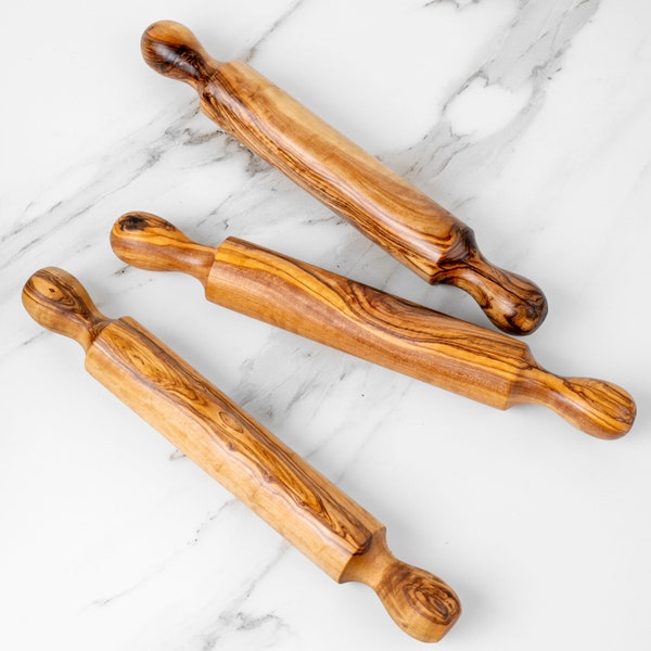 Premium Handmade Olive Wood Rolling Pin - Durable & Elegant Wooden Kitchen Tool for Baking - Practical Wooden Rolling Pins + Free Wood Wax