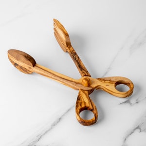 Handmade Premium Mediterranean Olive Wood Salad Tongs - Versatile BBQ Tongs for Serving + Free Wood Wax