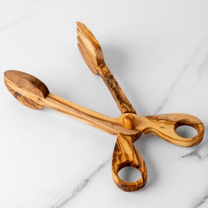 Handmade Olive Wood Salad Tongs | Premium Mediterranean Wooden Tongs for BBQ & Serving | Personalized Gift + Free Wood Wax