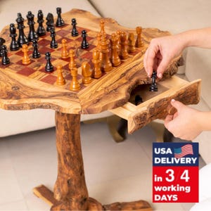 Gepersonaliseerde schaaktafel voor hem, gegraveerd jubileumcadeau, houten gamemeubel
