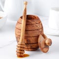 Handmade Olive Wood Honey Pot with Dipper: Personalized Honey Jar +Gift Beeswax kit product logo