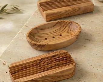 Olive Wood Soap Dish with Drainage | Handmade Eco Friendly Bathroom Decor Gift